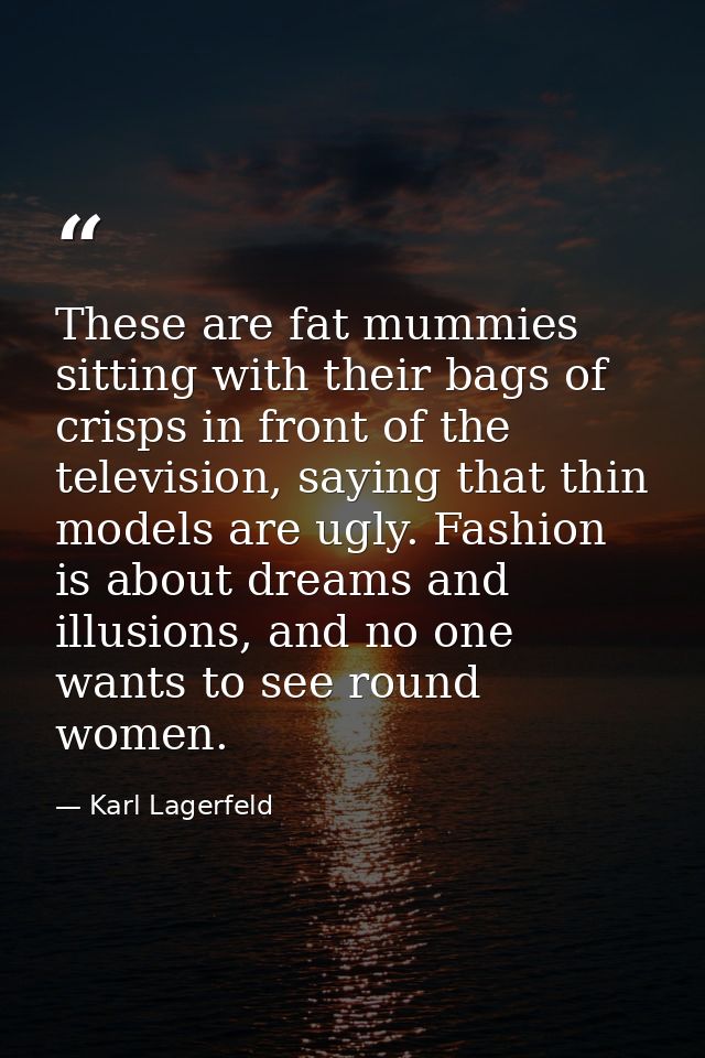 These are fat mummies sitting with their bags of crisps in front of the television, saying that thin models are ugly. Fa — Karl Lagerfeld