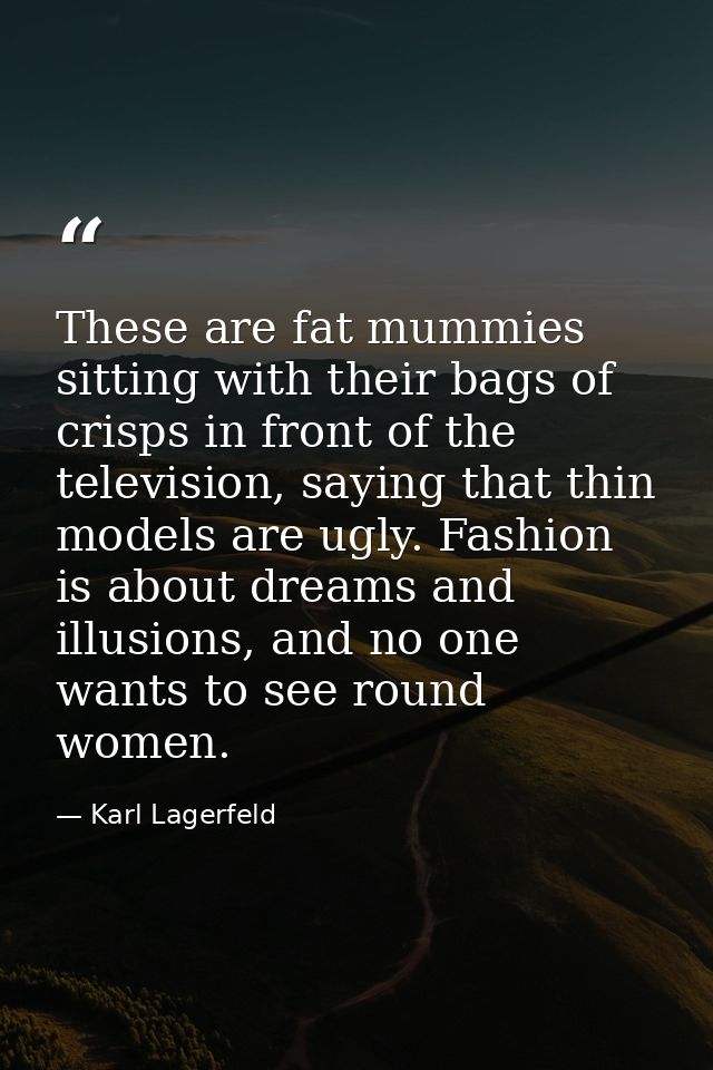 These are fat mummies sitting with their bags of crisps in front of the television, saying that thin models are ugly. Fa — Karl Lagerfeld