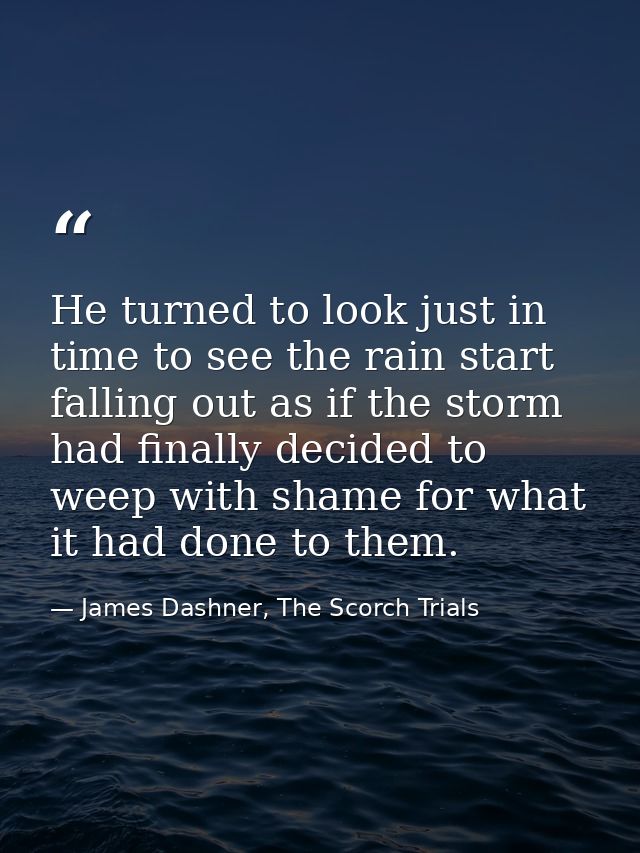 He turned to look just in time to see the rain start falling out as if the storm had finally decided to weep with shame  — James Dashner, The Scorch Trials