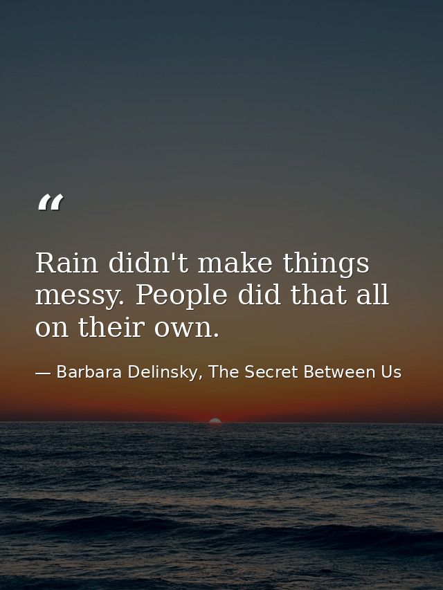 Rain didn't make things messy. People did that all on their own. — Barbara Delinsky, The Secret Between Us