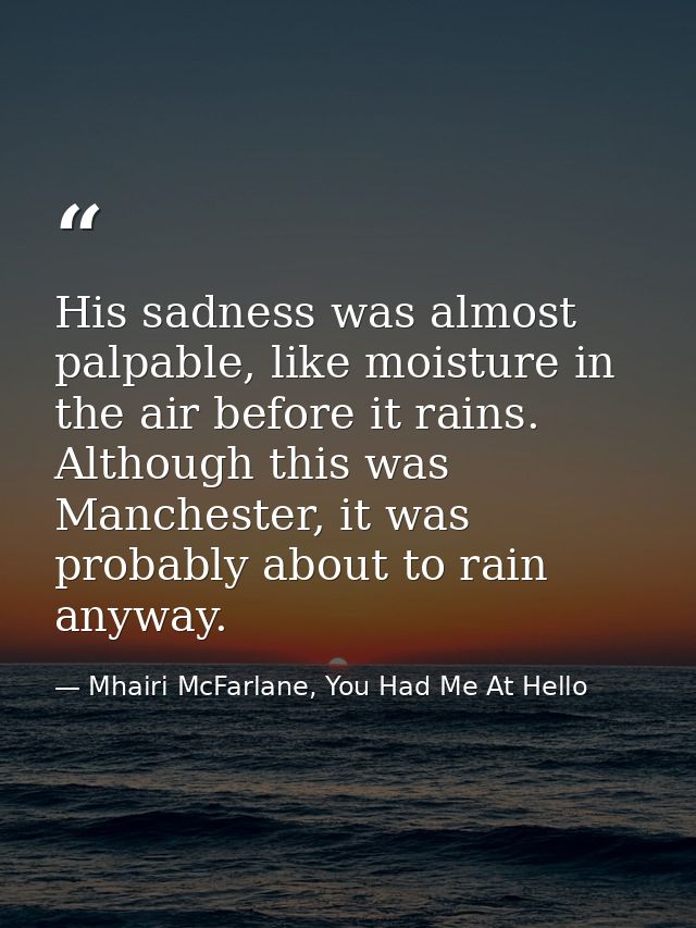 His sadness was almost palpable, like moisture in the air before it rains. Although this was Manchester, it was probably — Mhairi McFarlane, You Had Me At Hello