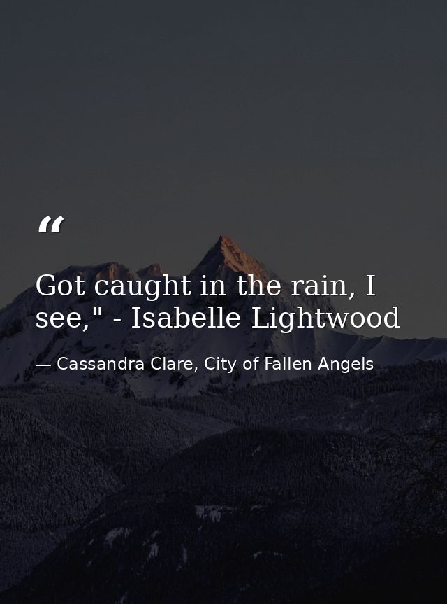 Got caught in the rain, I see," - Isabelle Lightwood — Cassandra Clare, City of Fallen Angels