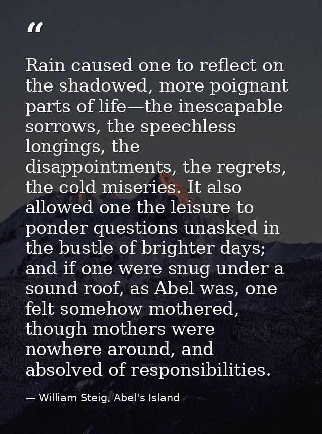 Rain caused one to reflect on the shadowed, more poignant parts of life—the inescapable sorrows, the speechless longings — William Steig, Abel's Island