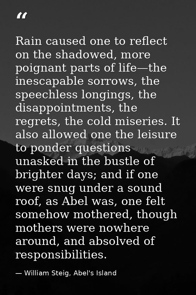 Rain caused one to reflect on the shadowed, more poignant parts of life—the inescapable sorrows, the speechless longings — William Steig, Abel's Island