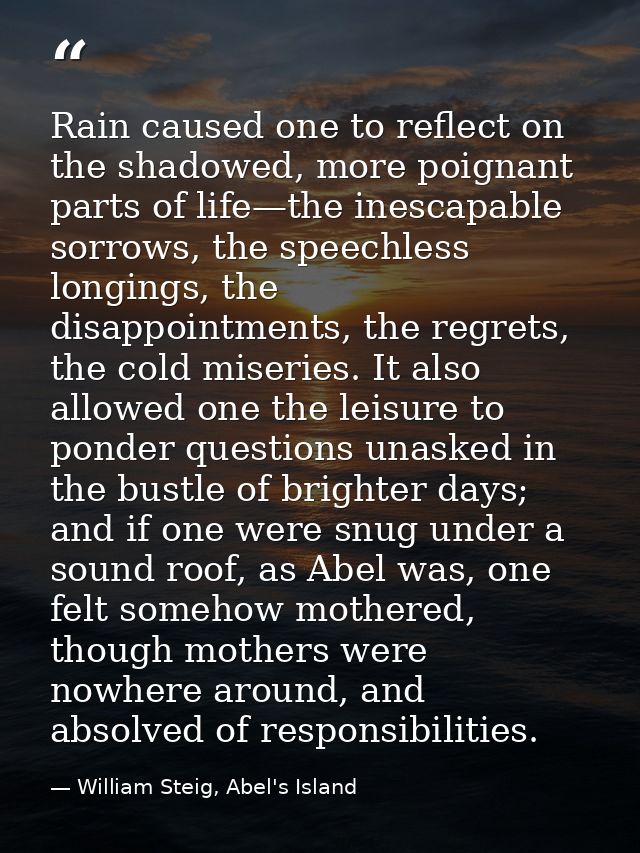 Rain caused one to reflect on the shadowed, more poignant parts of life—the inescapable sorrows, the speechless longings — William Steig, Abel's Island