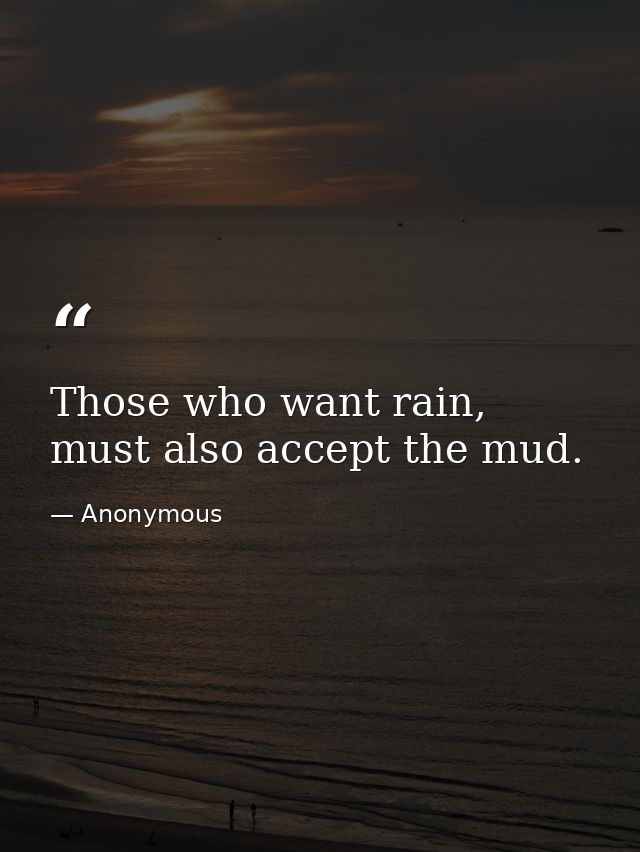 Those who want rain, must also accept the mud. — Anonymous