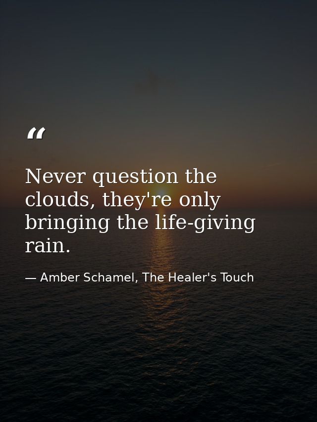 Never question the clouds, they're only bringing the life-giving rain. — Amber Schamel, The Healer's Touch