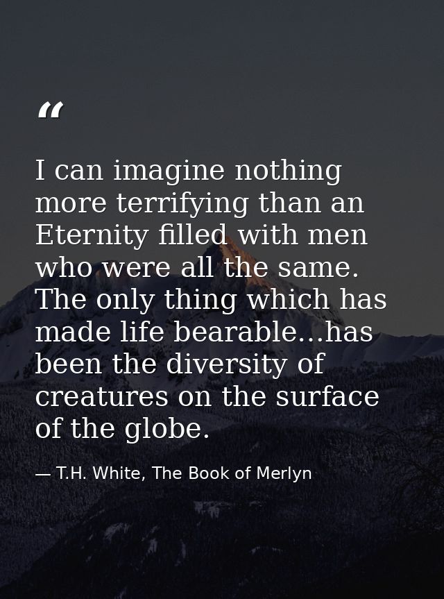 I can imagine nothing more terrifying than an Eternity filled with men who were all the same. The only thing which has m — T.H. White, The Book of Merlyn