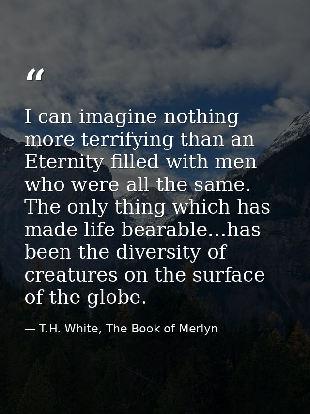 I can imagine nothing more terrifying than an Eternity filled with men who were all the same. The only thing which has m — T.H. White, The Book of Merlyn
