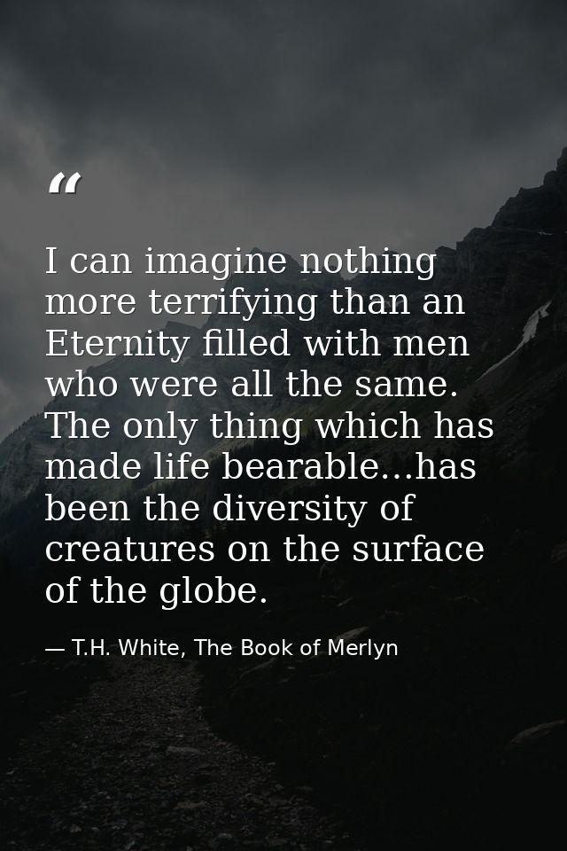 I can imagine nothing more terrifying than an Eternity filled with men who were all the same. The only thing which has m — T.H. White, The Book of Merlyn