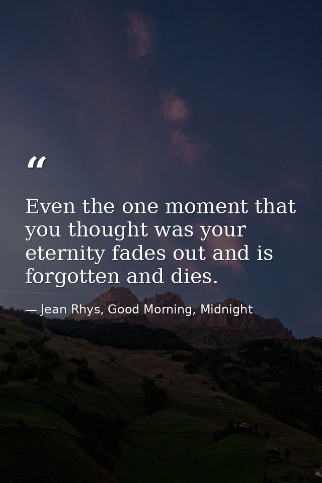 Even the one moment that you thought was your eternity fades out and is forgotten and dies. — Jean Rhys, Good Morning, Midnight