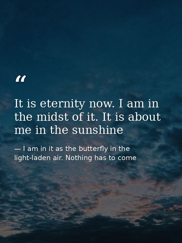 It is eternity now. I am in the midst of it. It is about me in the sunshine — I am in it as the butterfly in the light-laden air. Nothing has to come