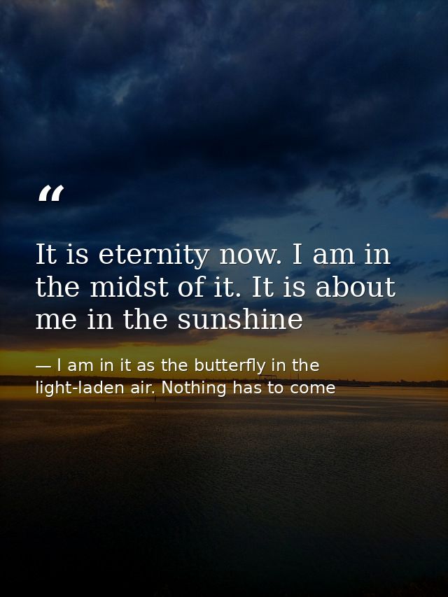 It is eternity now. I am in the midst of it. It is about me in the sunshine — I am in it as the butterfly in the light-laden air. Nothing has to come
