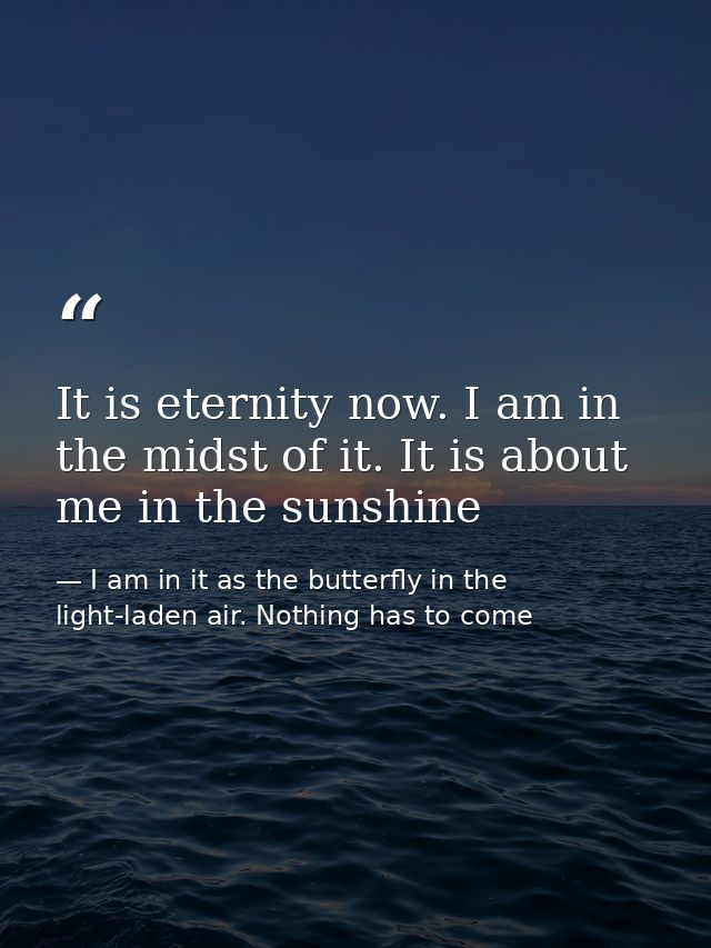 It is eternity now. I am in the midst of it. It is about me in the sunshine — I am in it as the butterfly in the light-laden air. Nothing has to come