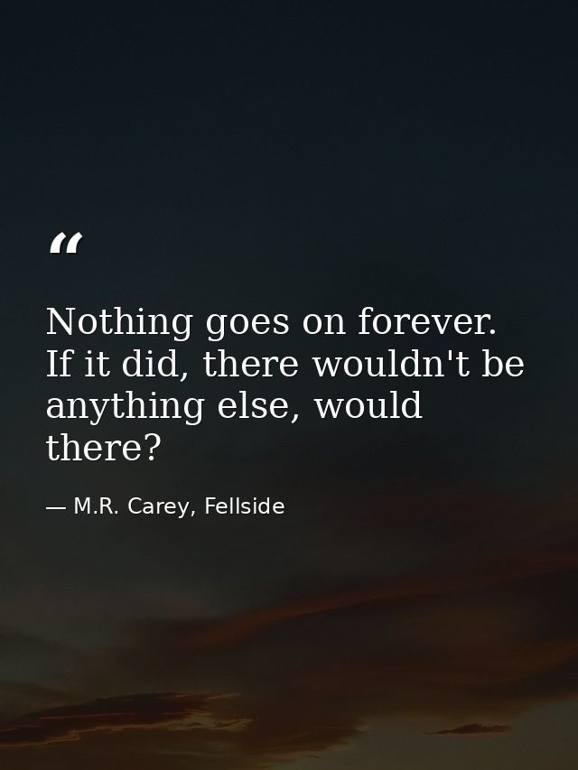 Nothing goes on forever. If it did, there wouldn't be anything else, would there? — M.R. Carey, Fellside
