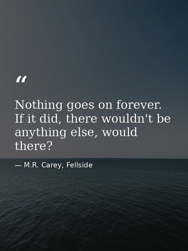 Nothing goes on forever. If it did, there wouldn't be anything else, would there? — M.R. Carey, Fellside