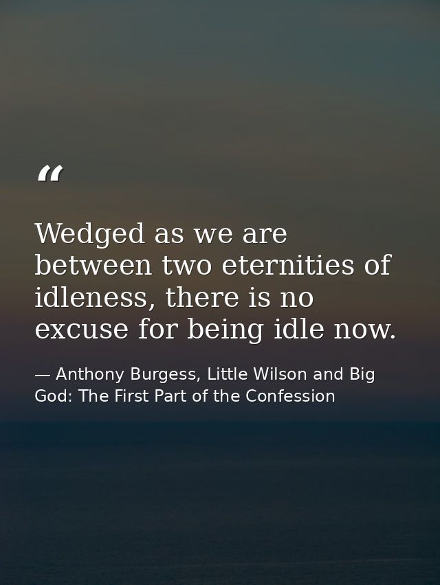 Wedged as we are between two eternities of idleness, there is no excuse for being idle now. — Anthony Burgess, Little Wilson and Big God: The First Part of the Confession