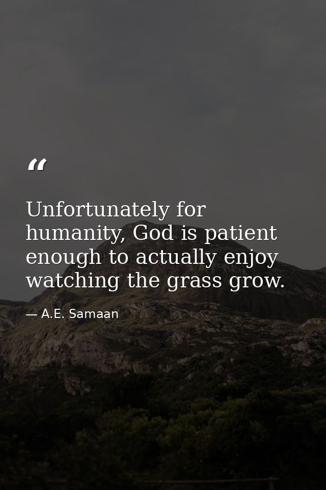Unfortunately for humanity, God is patient enough to actually enjoy watching the grass grow. — A.E. Samaan