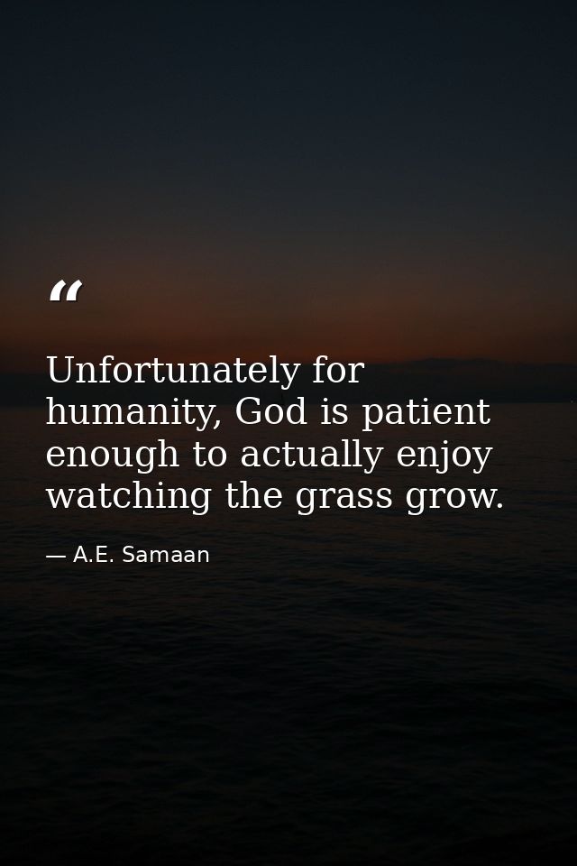 Unfortunately for humanity, God is patient enough to actually enjoy watching the grass grow. — A.E. Samaan