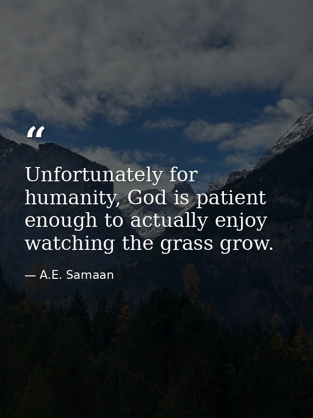 Unfortunately for humanity, God is patient enough to actually enjoy watching the grass grow. — A.E. Samaan