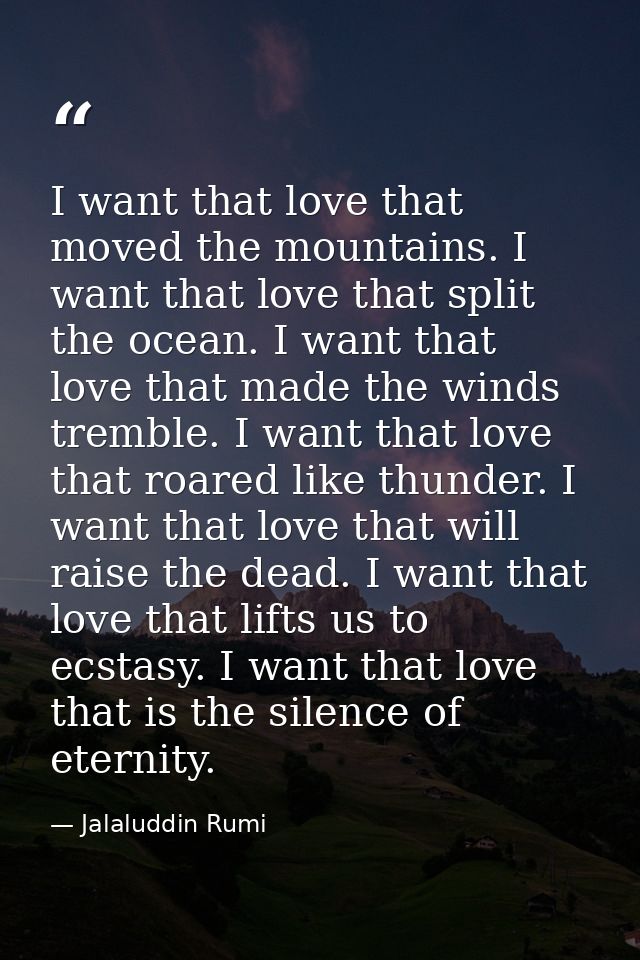 I want that love that moved the mountains. I want that love that split the ocean. I want that love that made the winds t — Jalaluddin Rumi