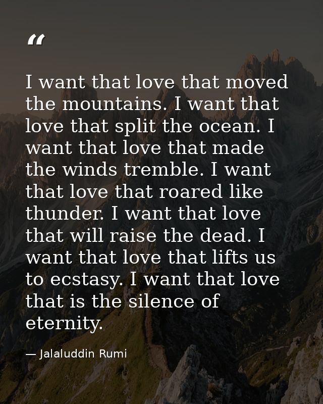 I want that love that moved the mountains. I want that love that split the ocean. I want that love that made the winds t — Jalaluddin Rumi