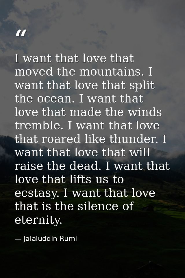 I want that love that moved the mountains. I want that love that split the ocean. I want that love that made the winds t — Jalaluddin Rumi