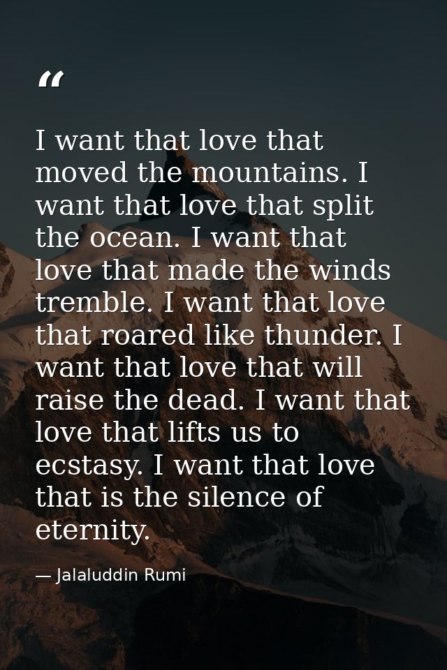 I want that love that moved the mountains. I want that love that split the ocean. I want that love that made the winds t — Jalaluddin Rumi