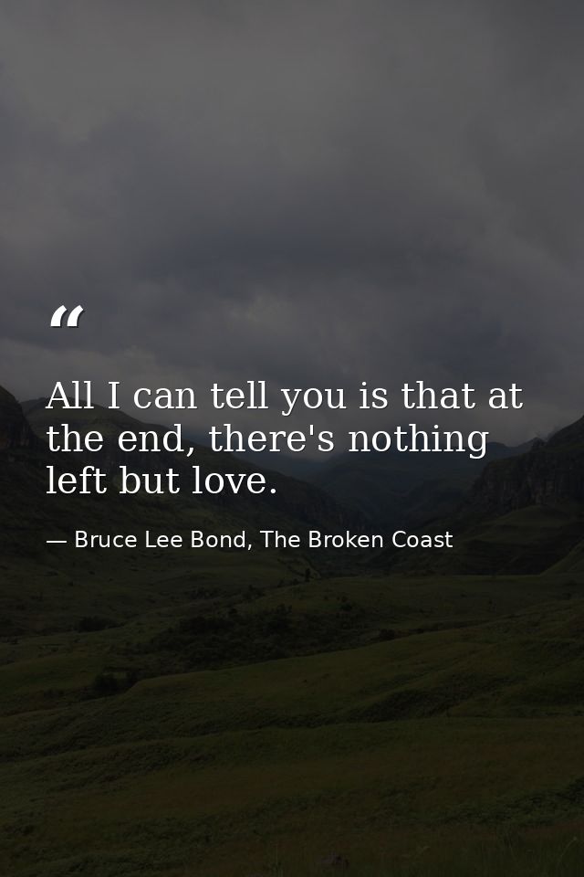 All I can tell you is that at the end, there's nothing left but love. — Bruce Lee Bond, The Broken Coast