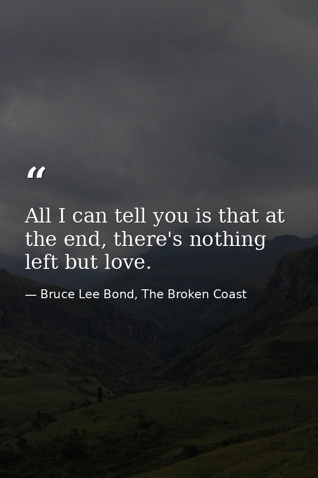All I can tell you is that at the end, there's nothing left but love. — Bruce Lee Bond, The Broken Coast