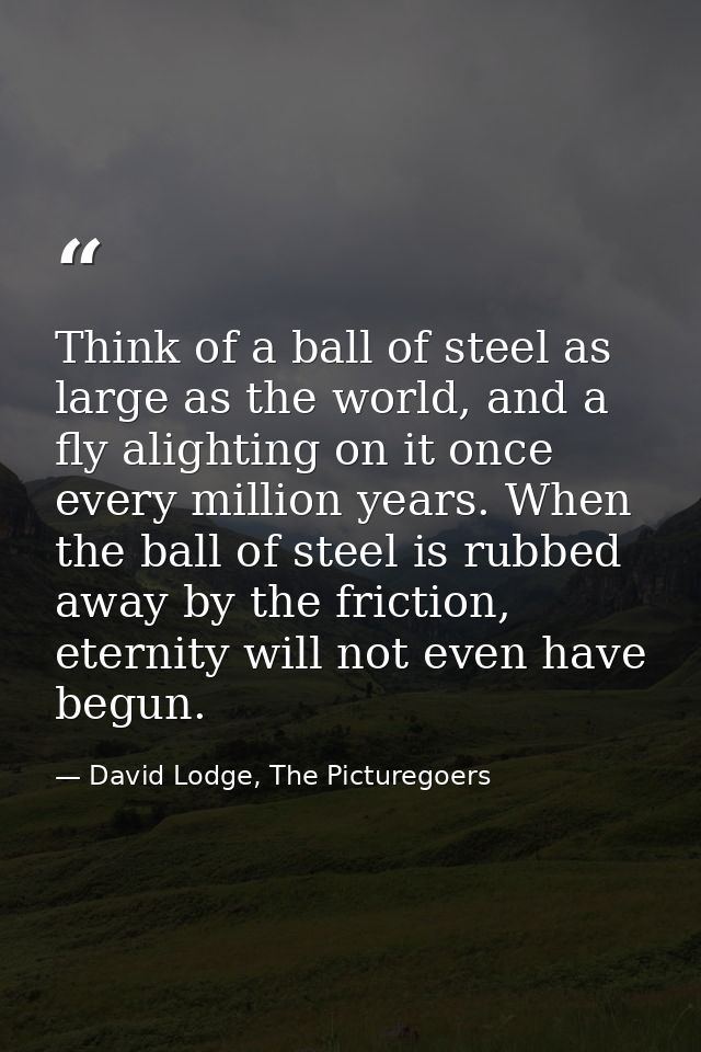 Think of a ball of steel as large as the world, and a fly alighting on it once every million years. When the ball of ste — David Lodge, The Picturegoers