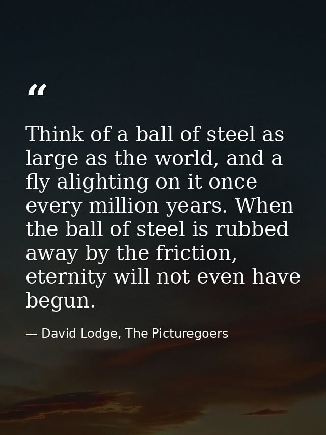 Think of a ball of steel as large as the world, and a fly alighting on it once every million years. When the ball of ste — David Lodge, The Picturegoers