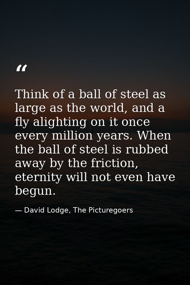 Think of a ball of steel as large as the world, and a fly alighting on it once every million years. When the ball of ste — David Lodge, The Picturegoers