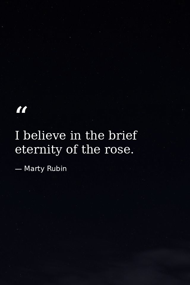 I believe in the brief eternity of the rose. — Marty Rubin