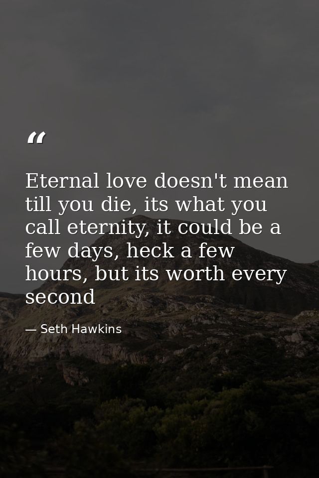 Eternal love doesn't mean till you die, its what you call eternity, it could be a few days, heck a few hours, but its wo — Seth Hawkins