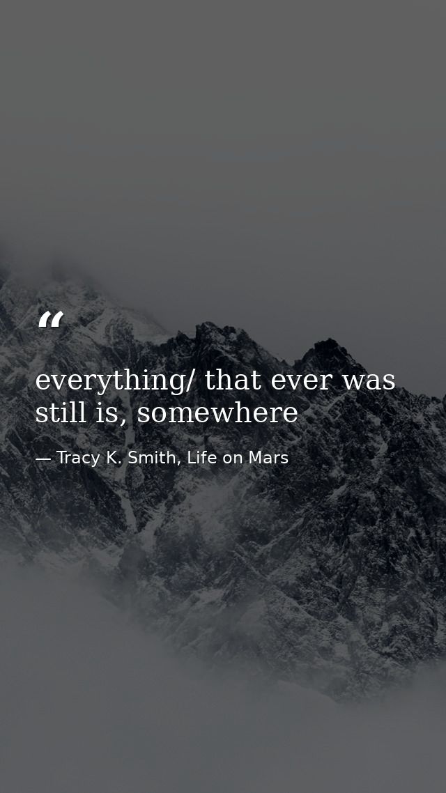 everything/ that ever was still is, somewhere — Tracy K. Smith, Life on Mars