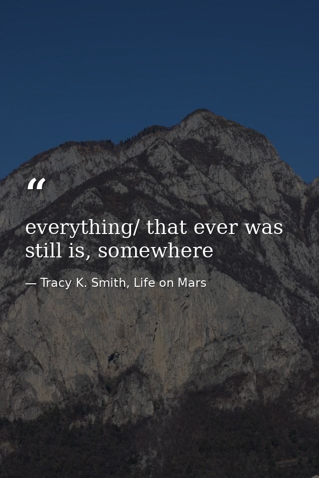 everything/ that ever was still is, somewhere — Tracy K. Smith, Life on Mars