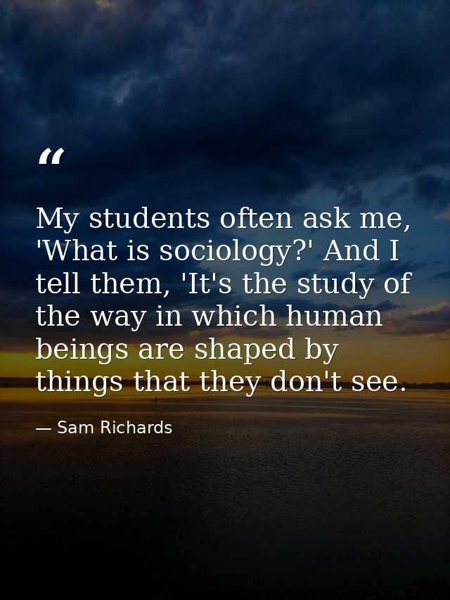 My students often ask me, 'What is sociology?' And I tell them, 'It's the study of the way in which human beings are sha — Sam Richards