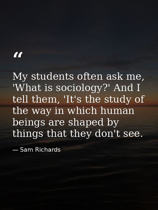My students often ask me, 'What is sociology?' And I tell them, 'It's the study of the way in which human beings are sha — Sam Richards