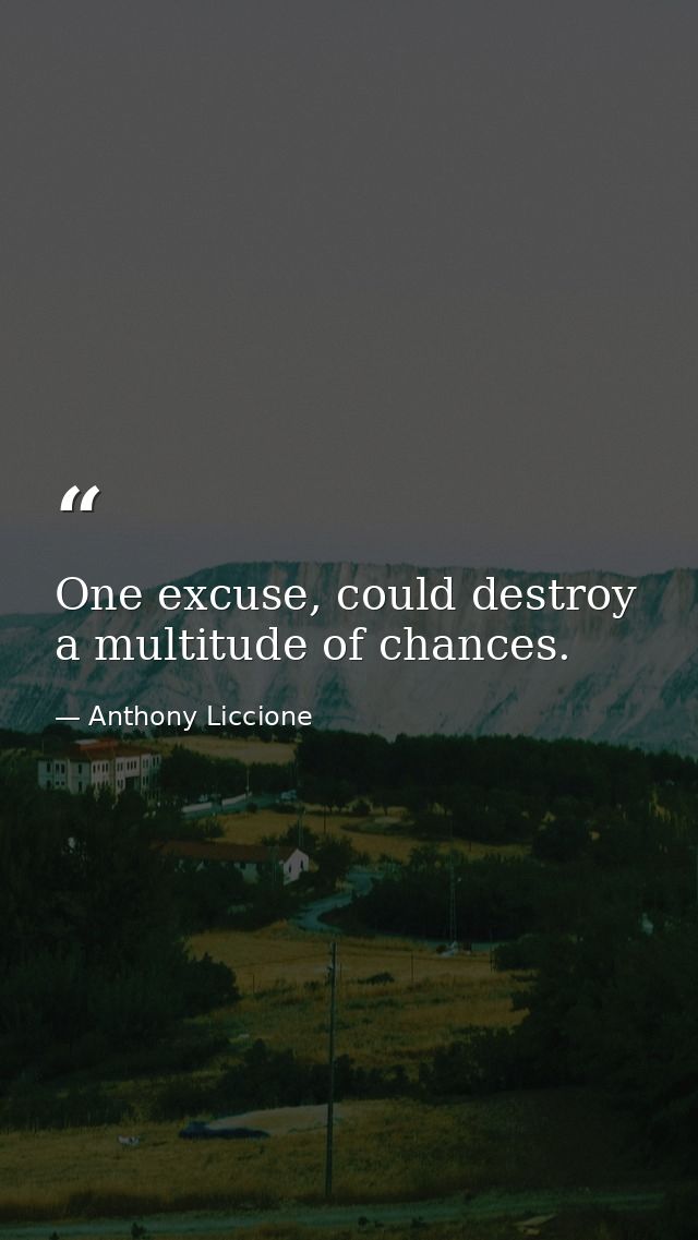 One excuse, could destroy a multitude of chances. — Anthony Liccione