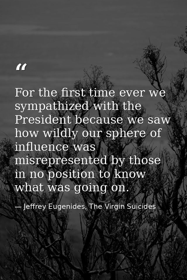 For the first time ever we sympathized with the President because we saw how wildly our sphere of influence was misrepre — Jeffrey Eugenides, The Virgin Suicides