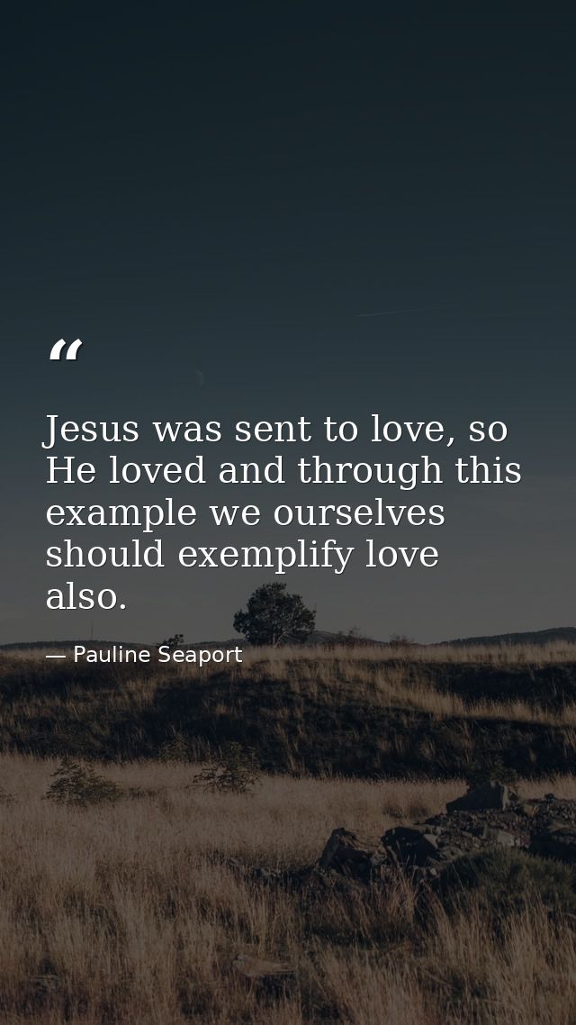 Jesus was sent to love, so He loved and through this example we ourselves should exemplify love also. — Pauline Seaport