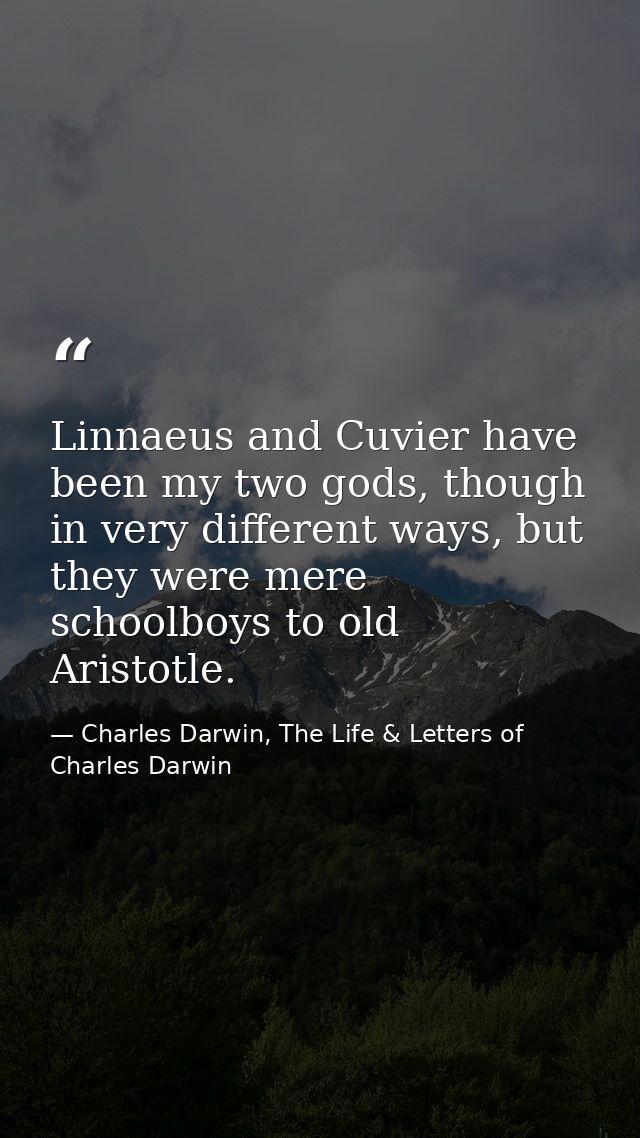 Linnaeus and Cuvier have been my two gods, though in very different ways, but they were mere schoolboys to old Aristotle — Charles Darwin, The Life & Letters of Charles Darwin