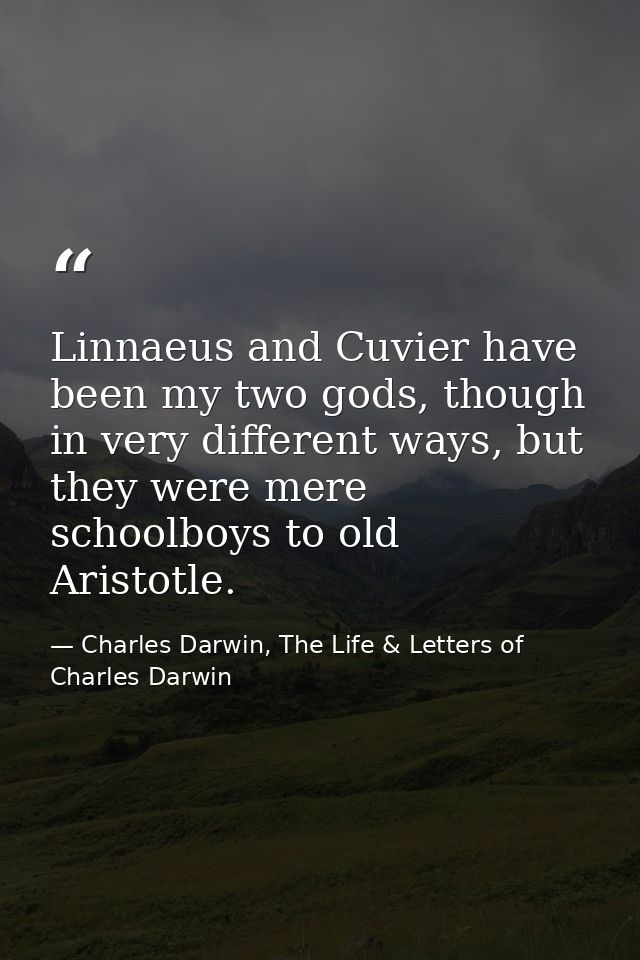 Linnaeus and Cuvier have been my two gods, though in very different ways, but they were mere schoolboys to old Aristotle — Charles Darwin, The Life & Letters of Charles Darwin
