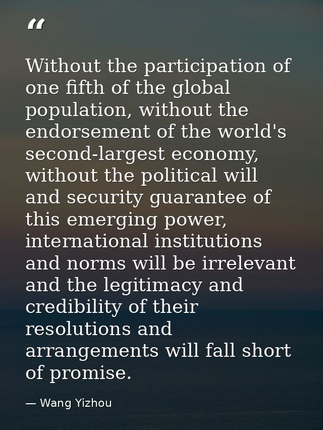 Without the participation of one fifth of the global population, without the endorsement of the world's second-largest e — Wang Yizhou