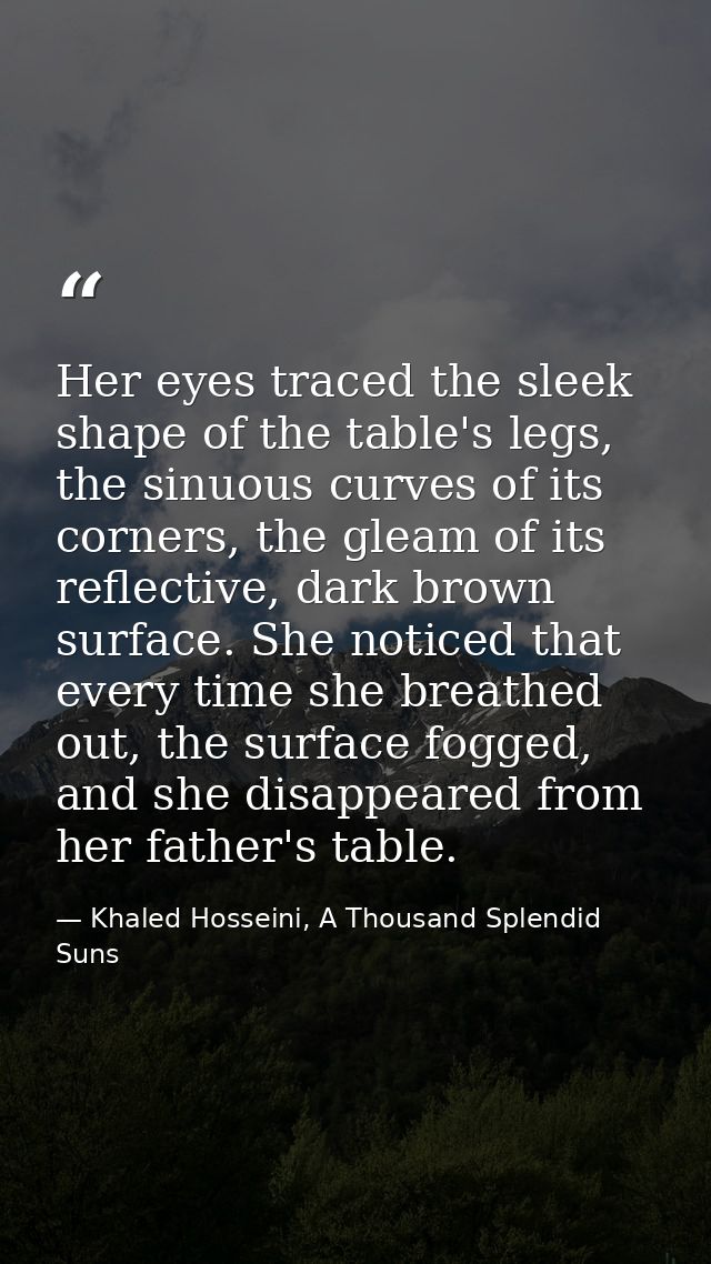Her eyes traced the sleek shape of the table's legs, the sinuous curves of its corners, the gleam of its reflective, dar — Khaled Hosseini, A Thousand Splendid Suns