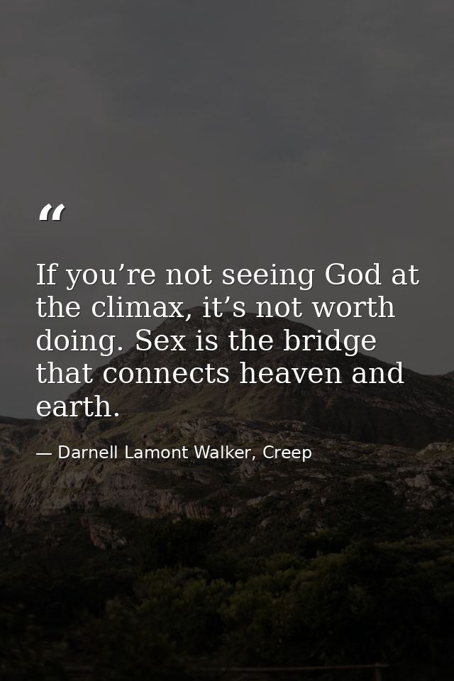 If you’re not seeing God at the climax, it’s not worth doing. Sex is the bridge that connects heaven and earth. — Darnell Lamont Walker, Creep