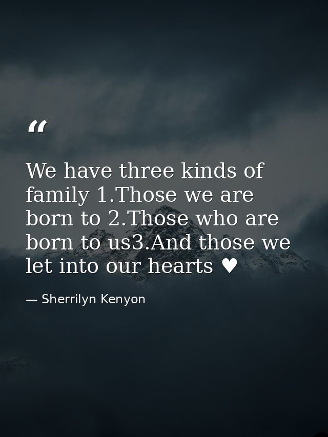 We have three kinds of family 1.Those we are born to 2.Those who are born to us3.And those we let into our hearts ♥ — Sherrilyn Kenyon