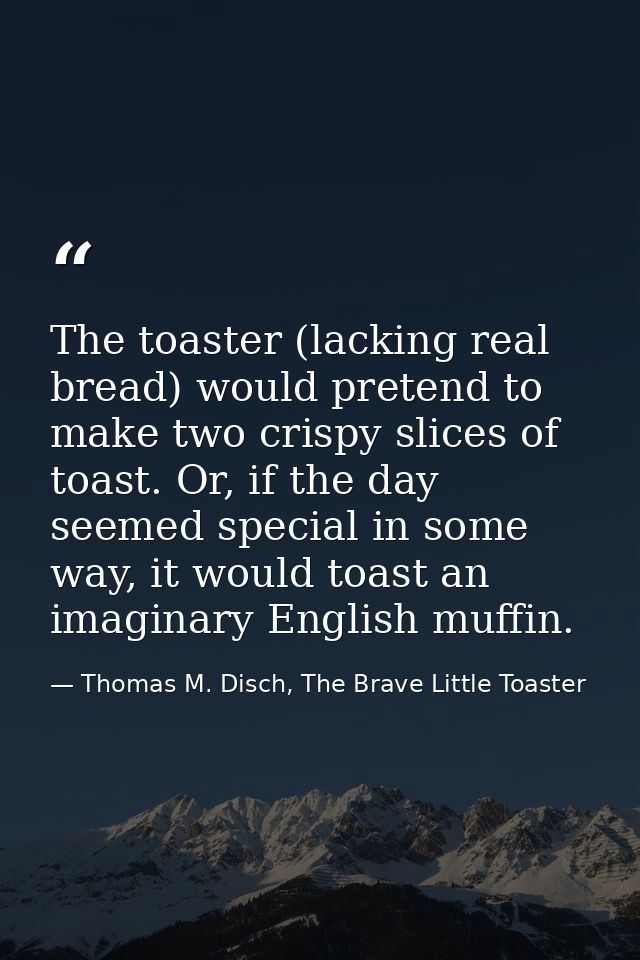 The toaster (lacking real bread) would pretend to make two crispy slices of toast. Or, if the day seemed special in some — Thomas M. Disch, The Brave Little Toaster