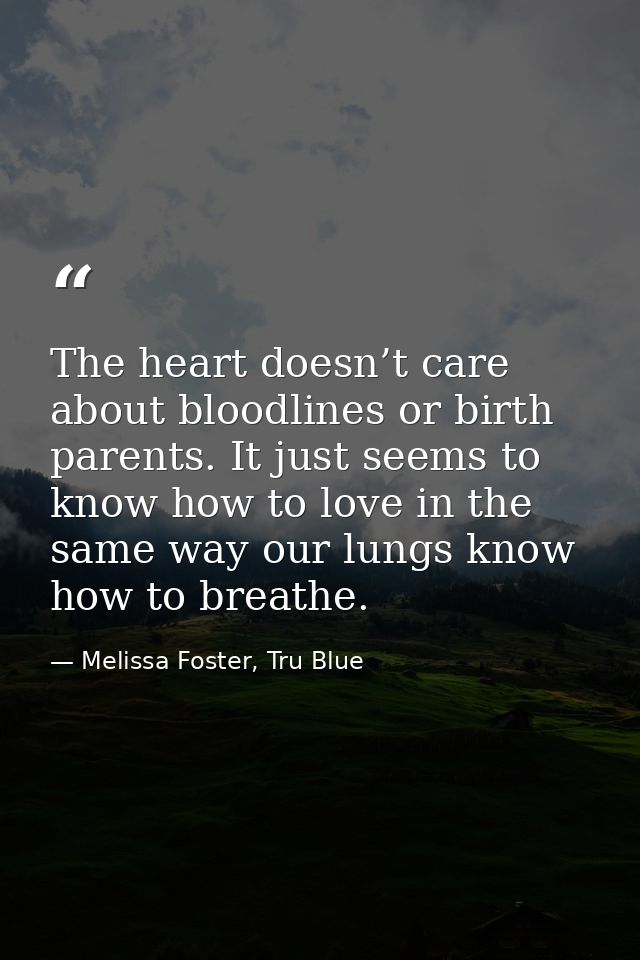 The heart doesn’t care about bloodlines or birth parents. It just seems to know how to love in the same way our lungs kn — Melissa Foster, Tru Blue